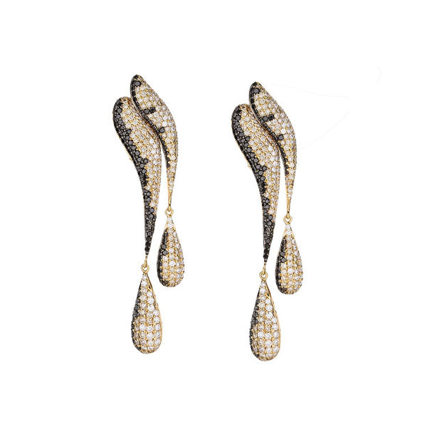 18K Rose Gold Dripping Pave Black & White Diamond Earrings