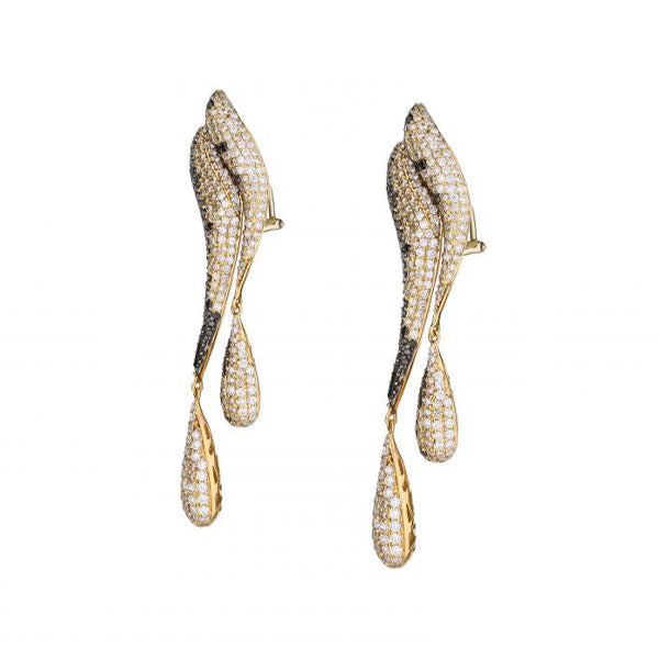 18K Rose Gold Dripping Pave Black & White Diamond Earrings
