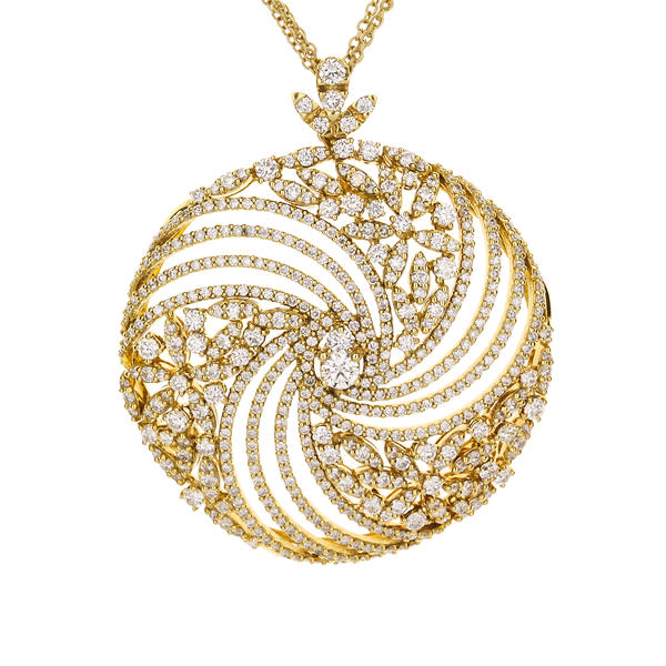 18K Yellow Gold Large Swirl Diamond Pendant Necklace