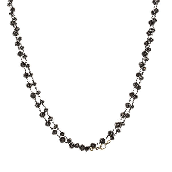 Black Rhodium-Plated 18K White Gold Black Diamond Briolette Bead Necklace In 38" Length