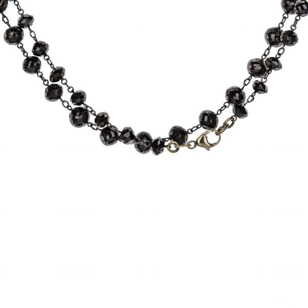 Black Rhodium-Plated 18K White Gold Black Diamond Briolette Bead Necklace In 38" Length