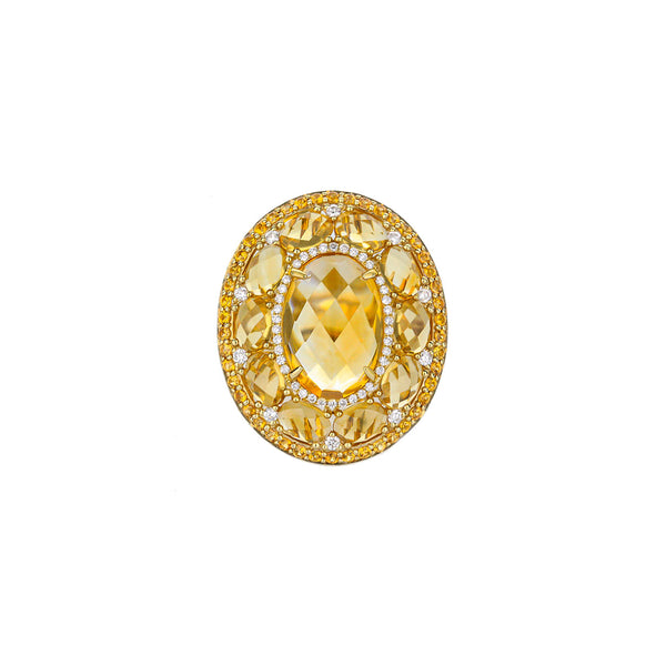 14K Yellow Gold Oval Citrine And Diamond Ring
