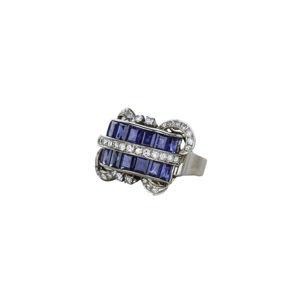 Art Deco Diamond And Blue Sapphire Ring