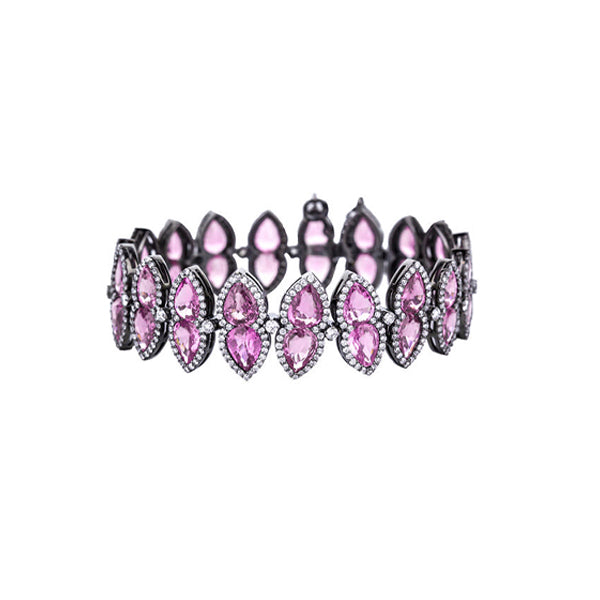 14K White Gold Pear-Shaped Pink Sapphire Diamond Bracelet