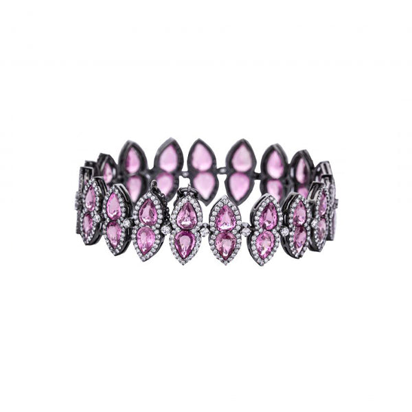 14K White Gold Pear-Shaped Pink Sapphire Diamond Bracelet