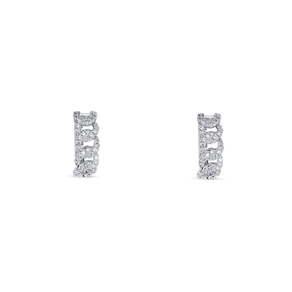 14K White Gold Diamond Chain Huggie Earrings