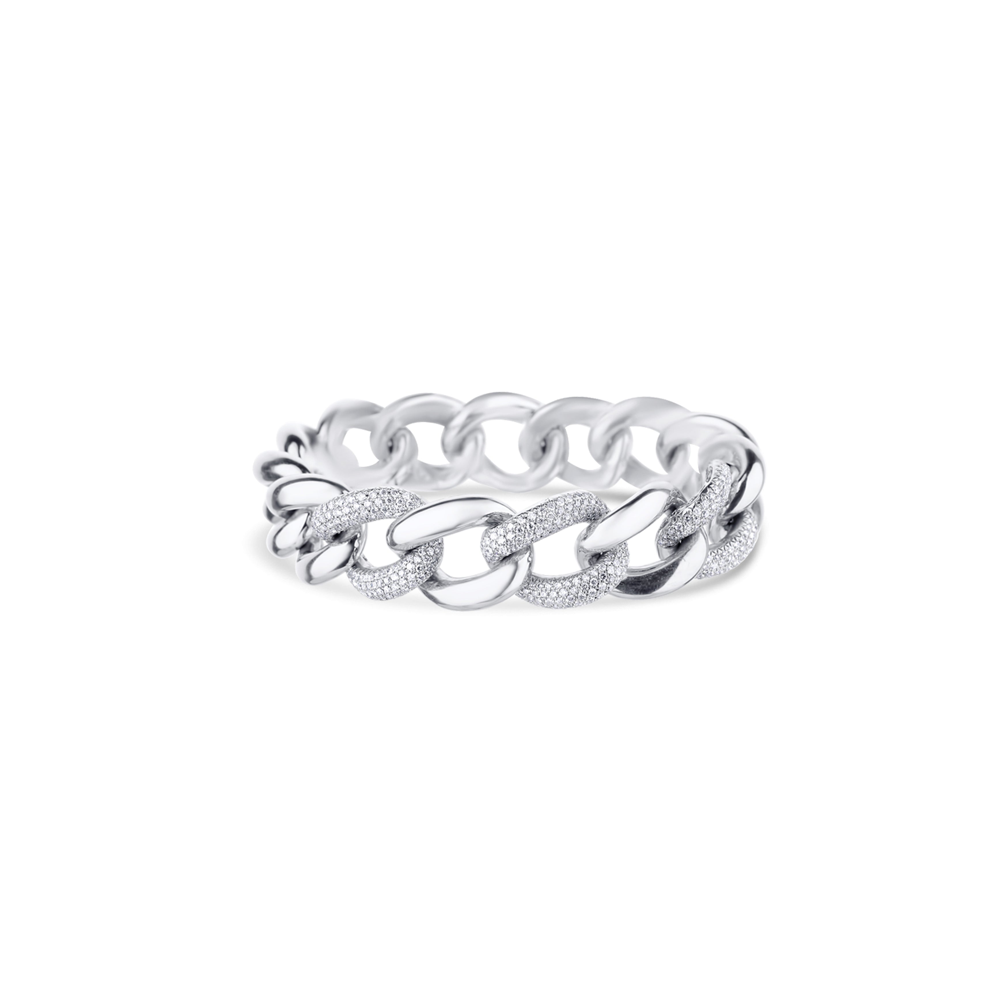 18K White Gold And Diamond Large Chain Link Bracelet