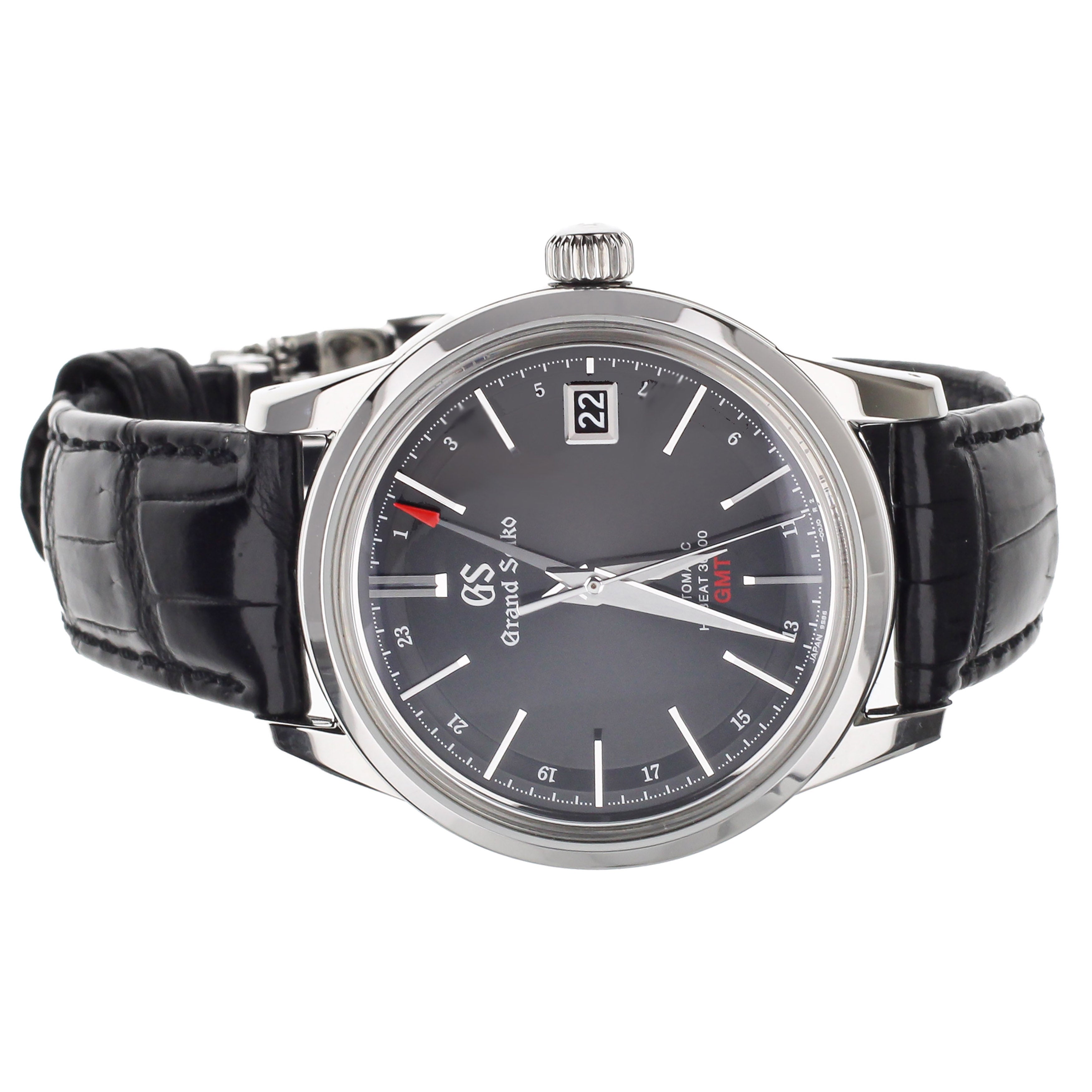 GRAND SEIKO ELEGANCY HI BEAT GMT BLACK DIAL ALLIGATOR STRAP 39.5MM SBG