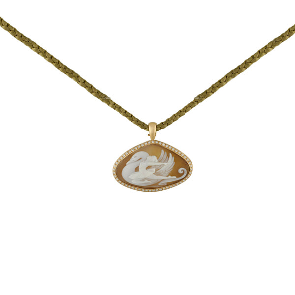 Cameo Swan Pendant On Rope Necklace