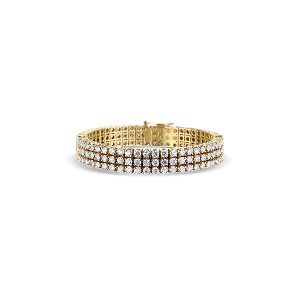18K Yellow Gold Triple Diamond Row Bracelet