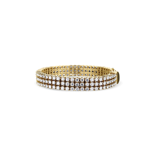 18K Yellow Gold Triple Diamond Row Bracelet