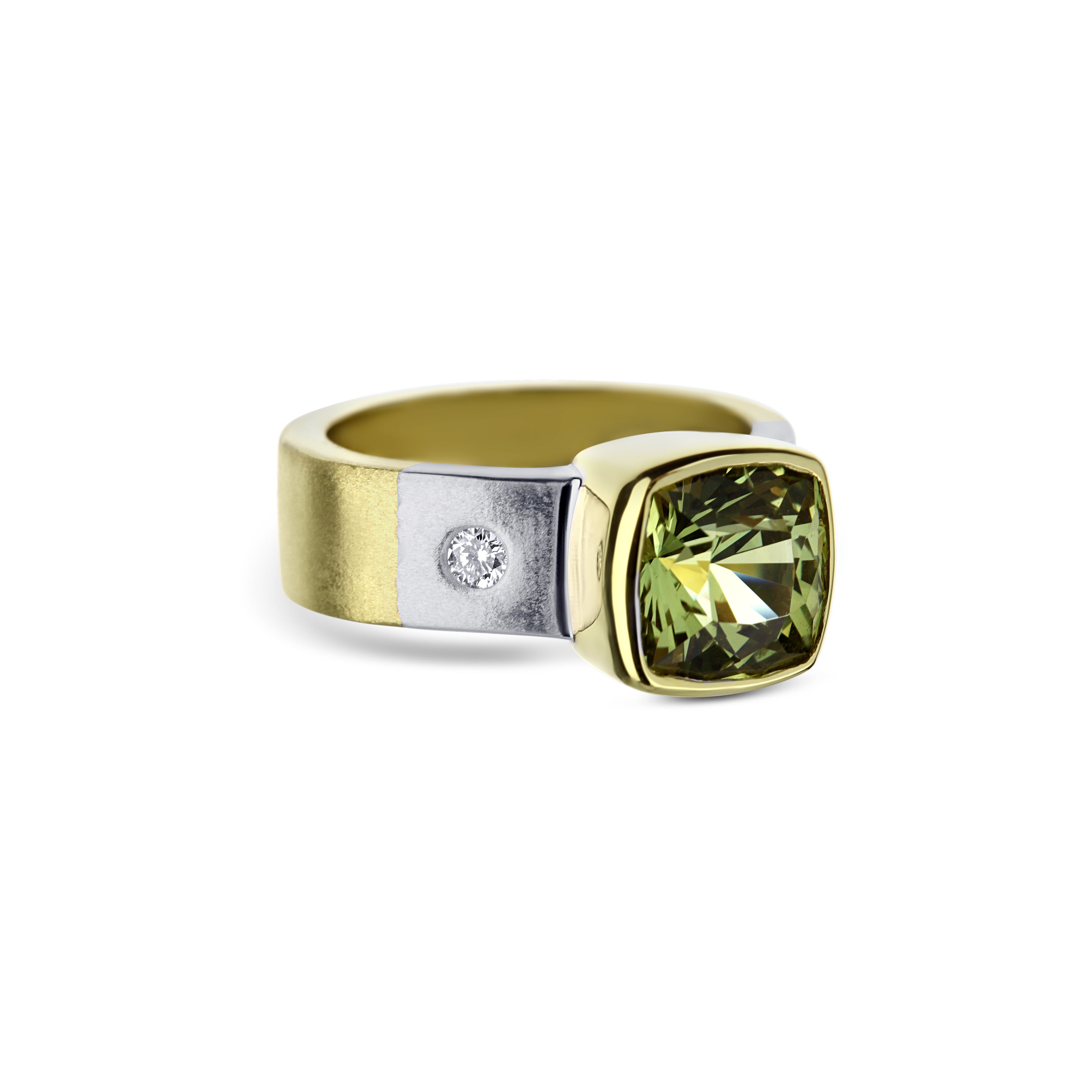 Platinum & 18K Yellow Gold Peridot And Diamond Ring