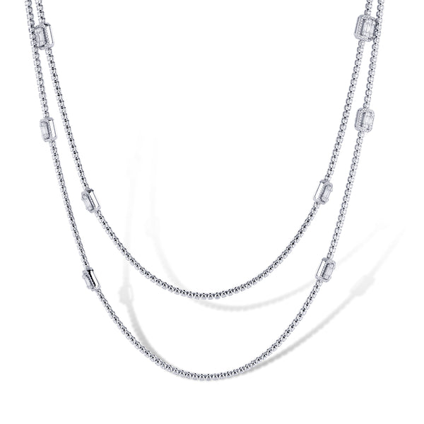 White Gold Emerald Cut Diamond Accent Necklace