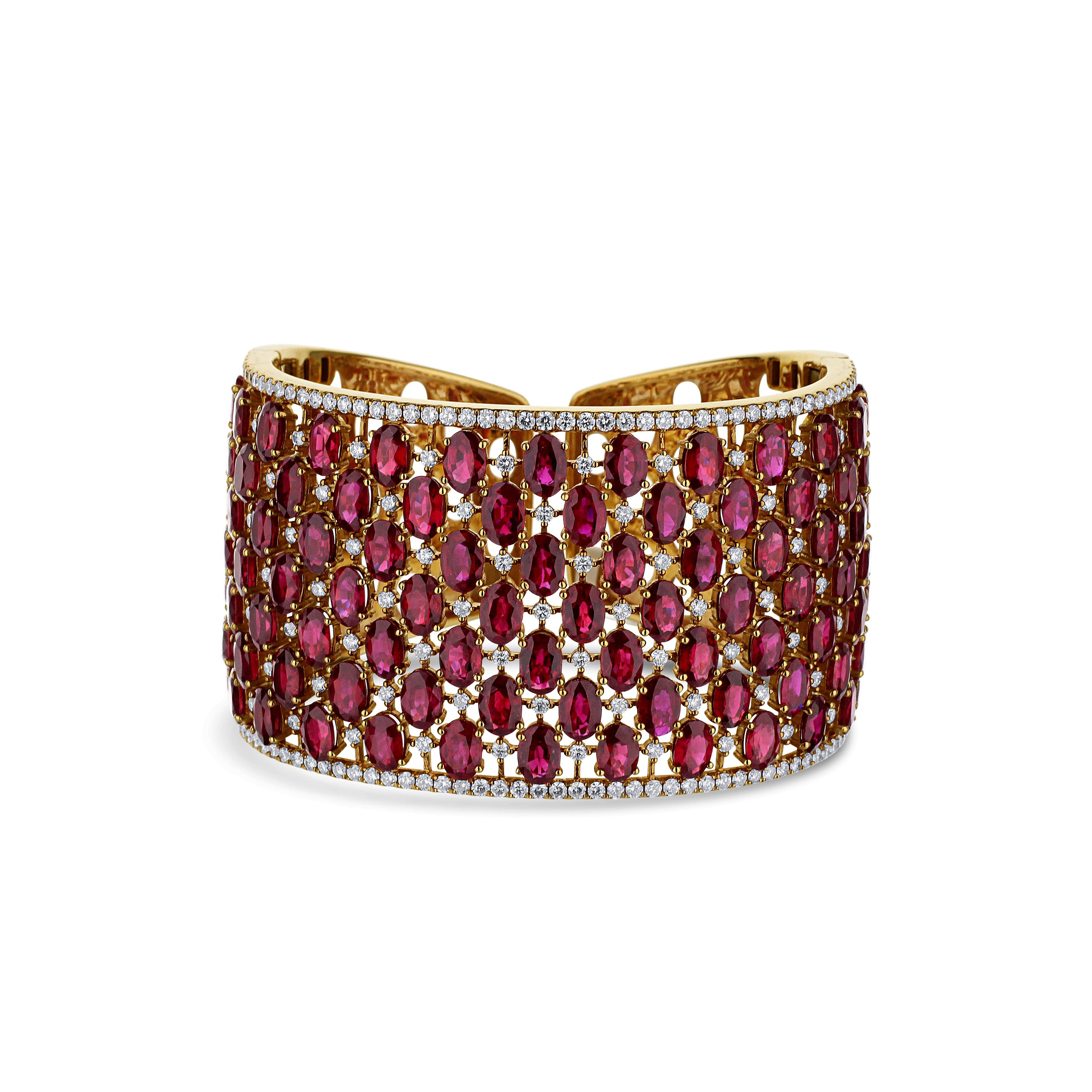 18K Rose Gold 49.78Ctw Rubies And 4.29Ctw Diamonds Cuff