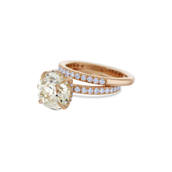 18K Rose Gold Bridal Set With Gia Certified Old European Brilliant Round Diamond Center Stone