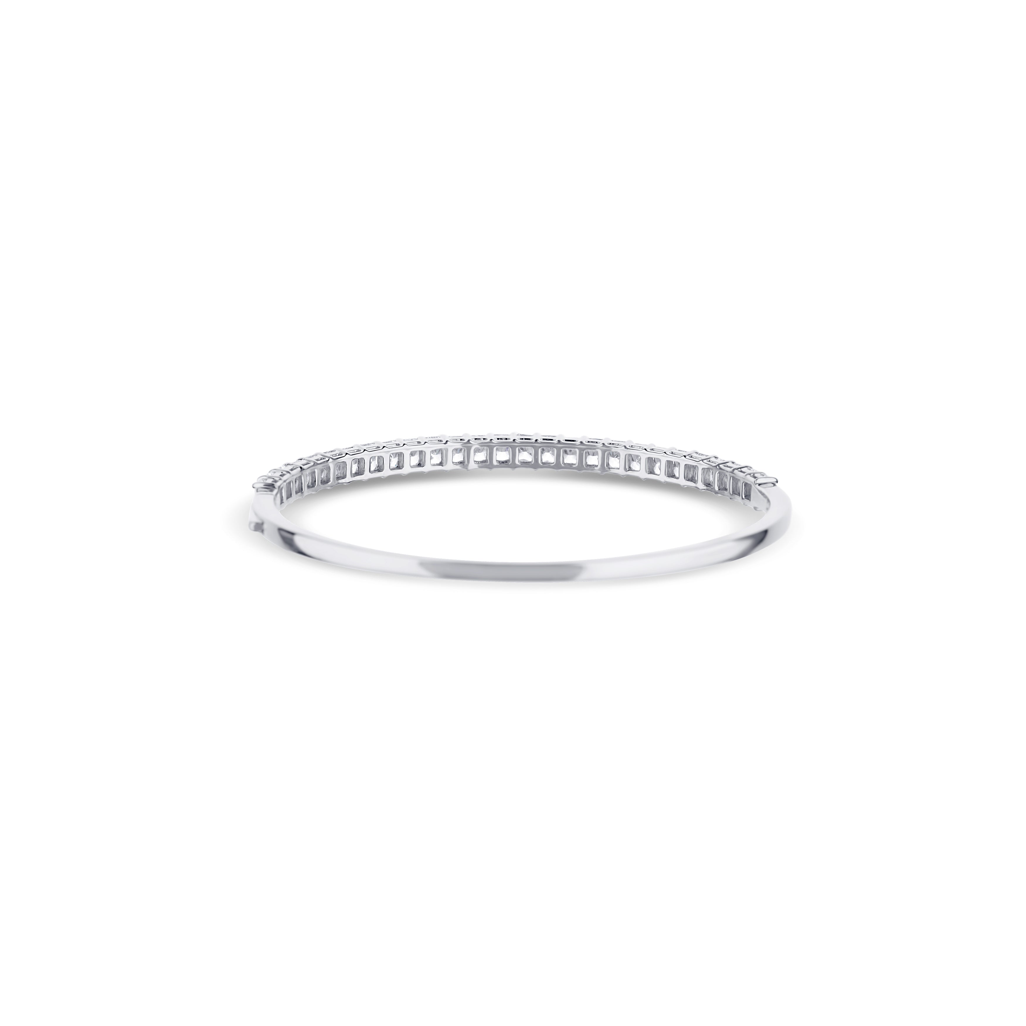 18K White Gold Half Emerald Cut Diamond Bangle