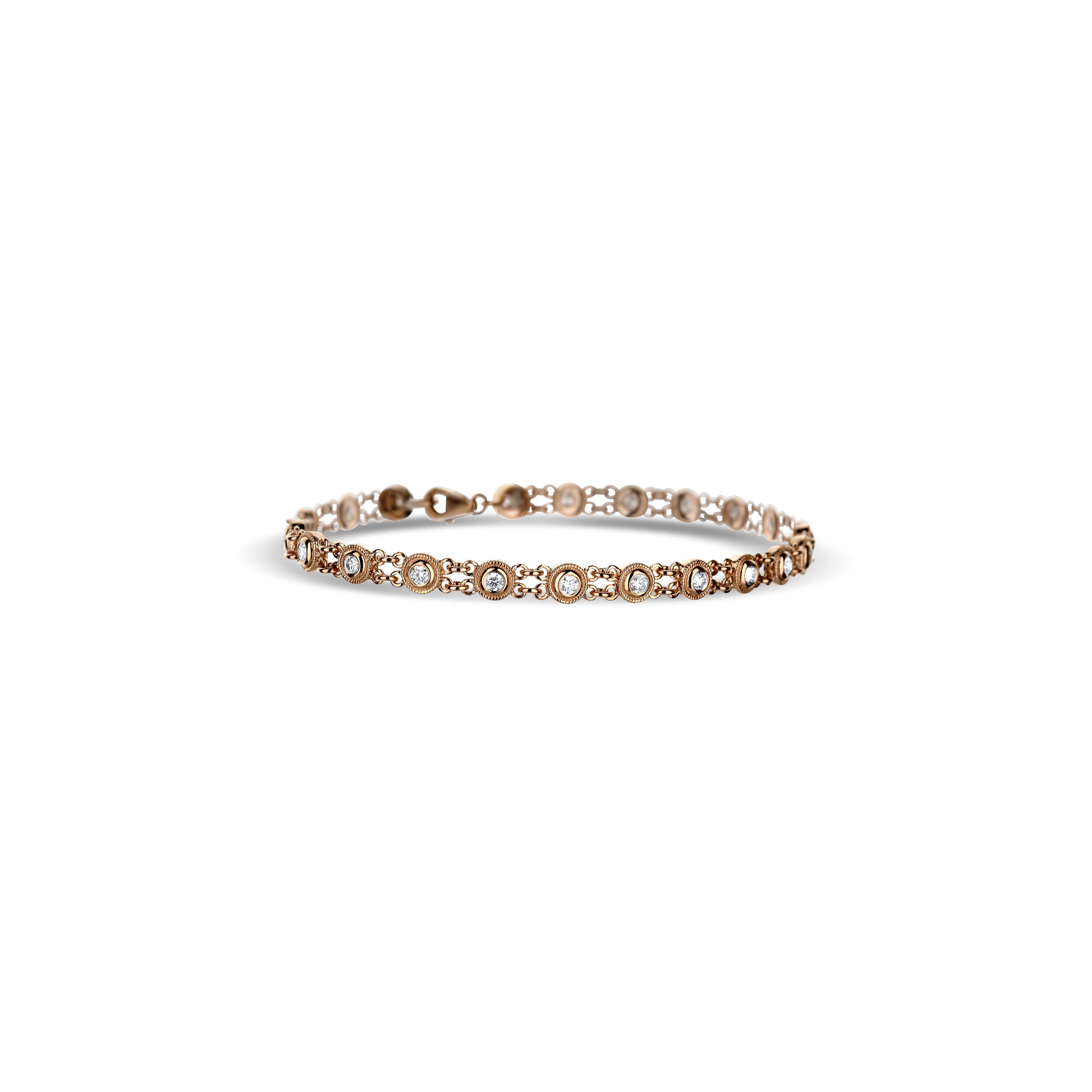 14K Rose Gold Bezel Set Diamond Bracelet With Bead Detail