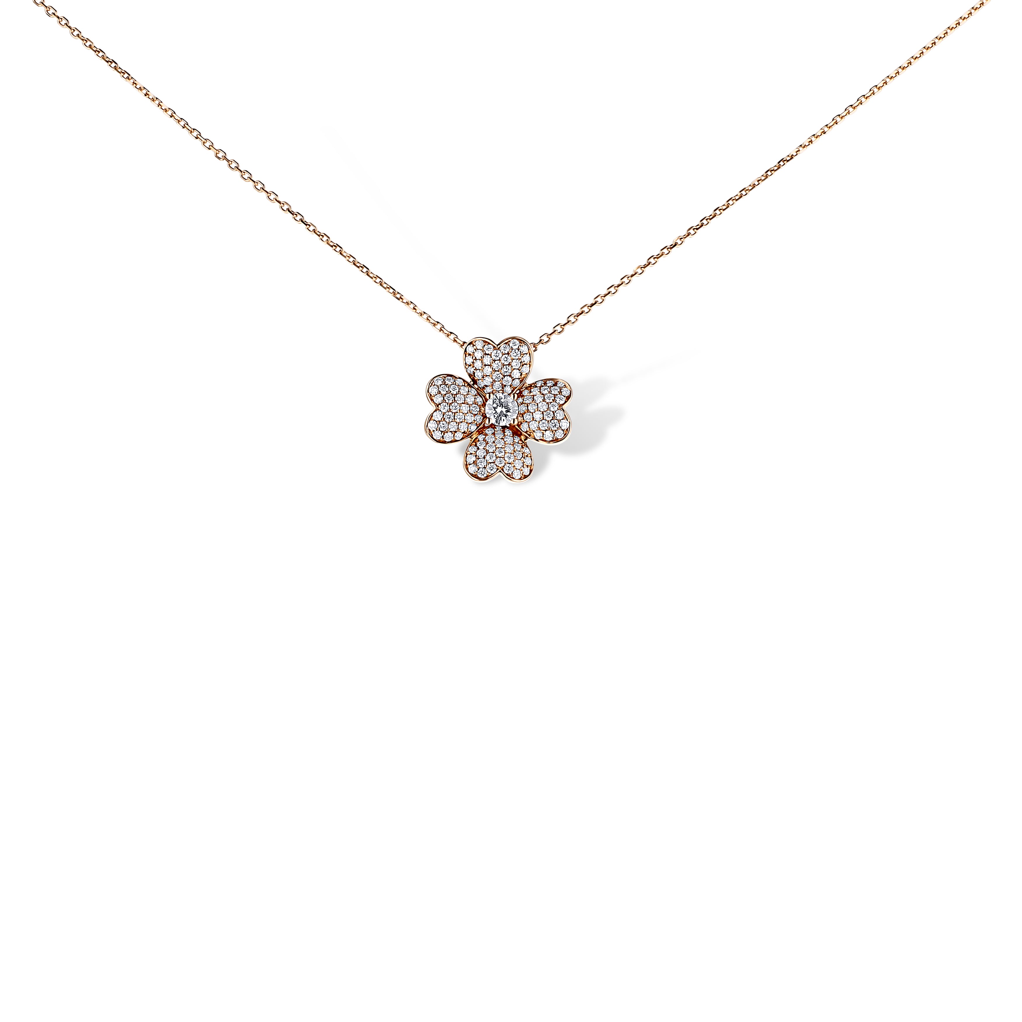 18K Rose Gold Pave Diamond Single Flower Pendant Necklace