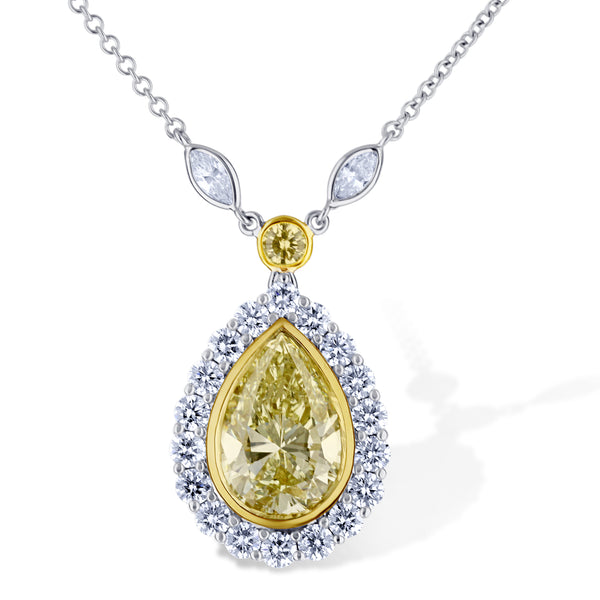18K White Gold & 18K Yellow Gold Pear Gia Custom Diamond Necklace