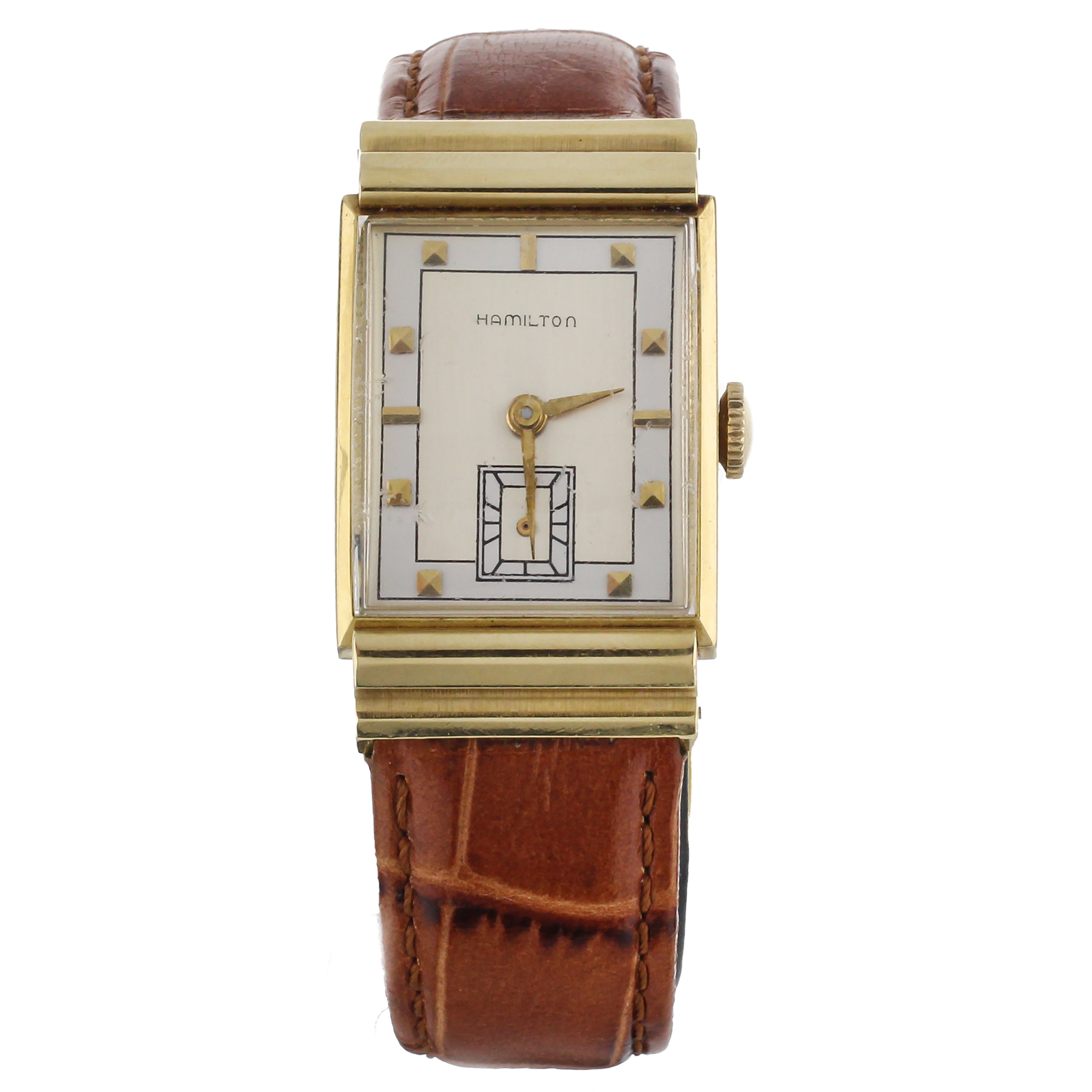 Pre-Owned Vintage Hamilton Rectangular Yellow Gold Manual Wind Watch Engraved - Watch Only