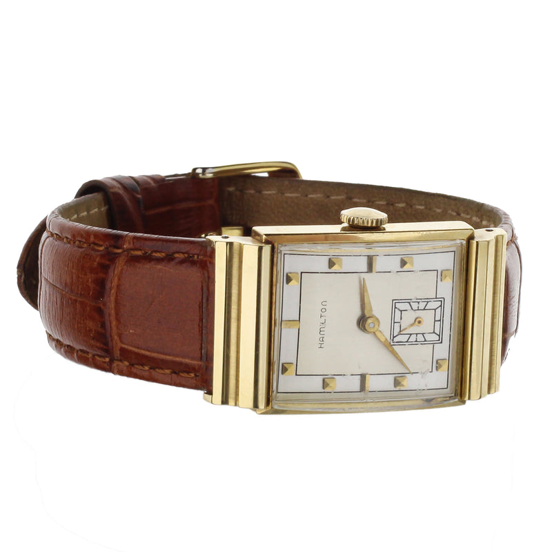 Pre-Owned Vintage Hamilton Rectangular Yellow Gold Manual Wind Watch Engraved - Watch Only