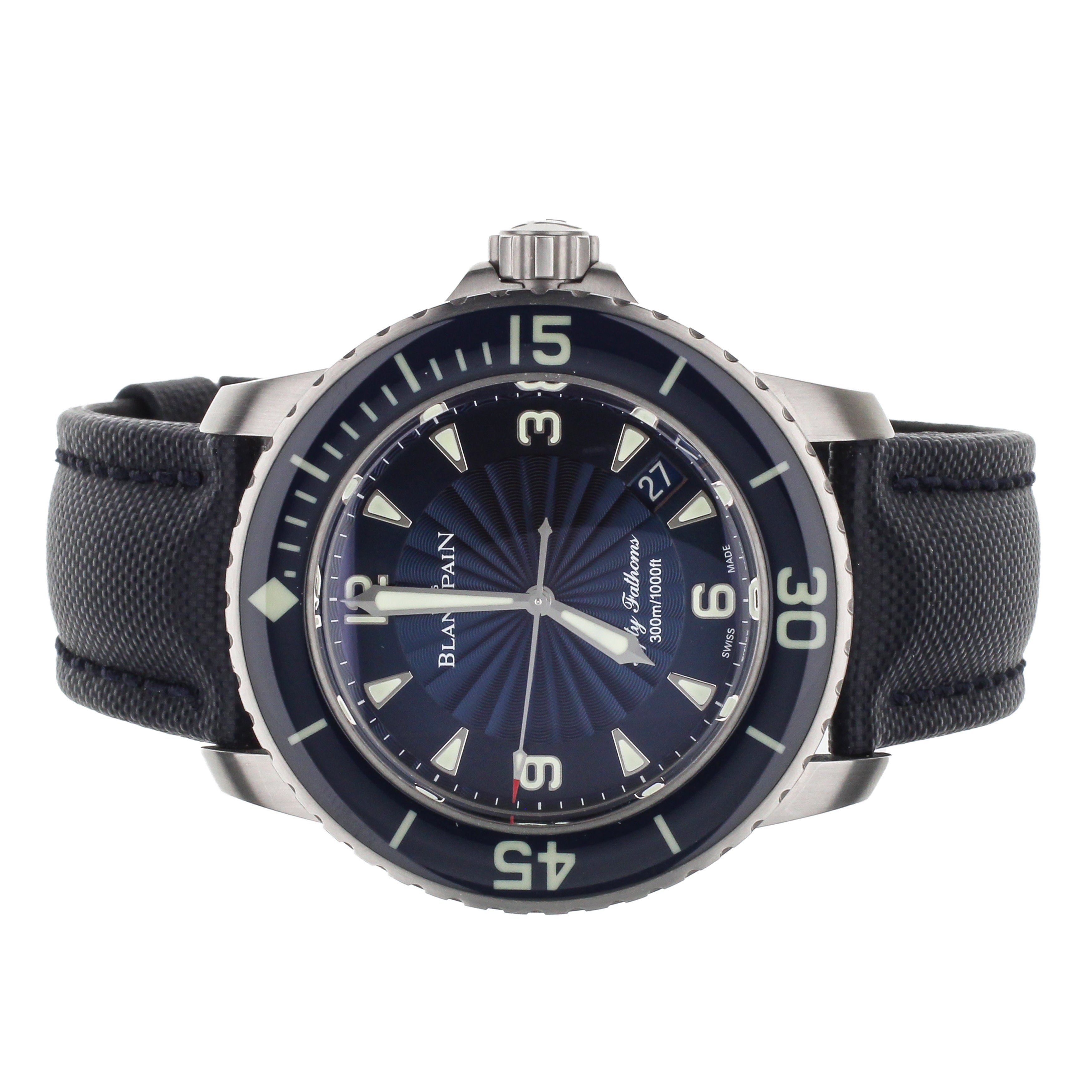 Blancpain Fifty Fathoms Stainless Steel Blue Dial on Canvas 45mm 5015D