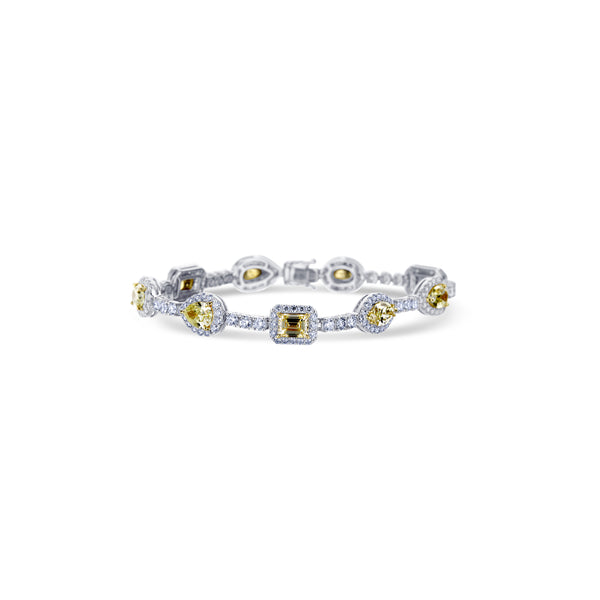 18K White Gold Yellow Diamond Halo Mixed Cut Bracelet