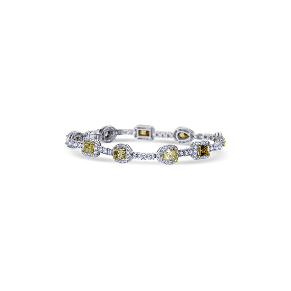 18K White Gold Yellow Diamond Halo Mixed Cut Bracelet