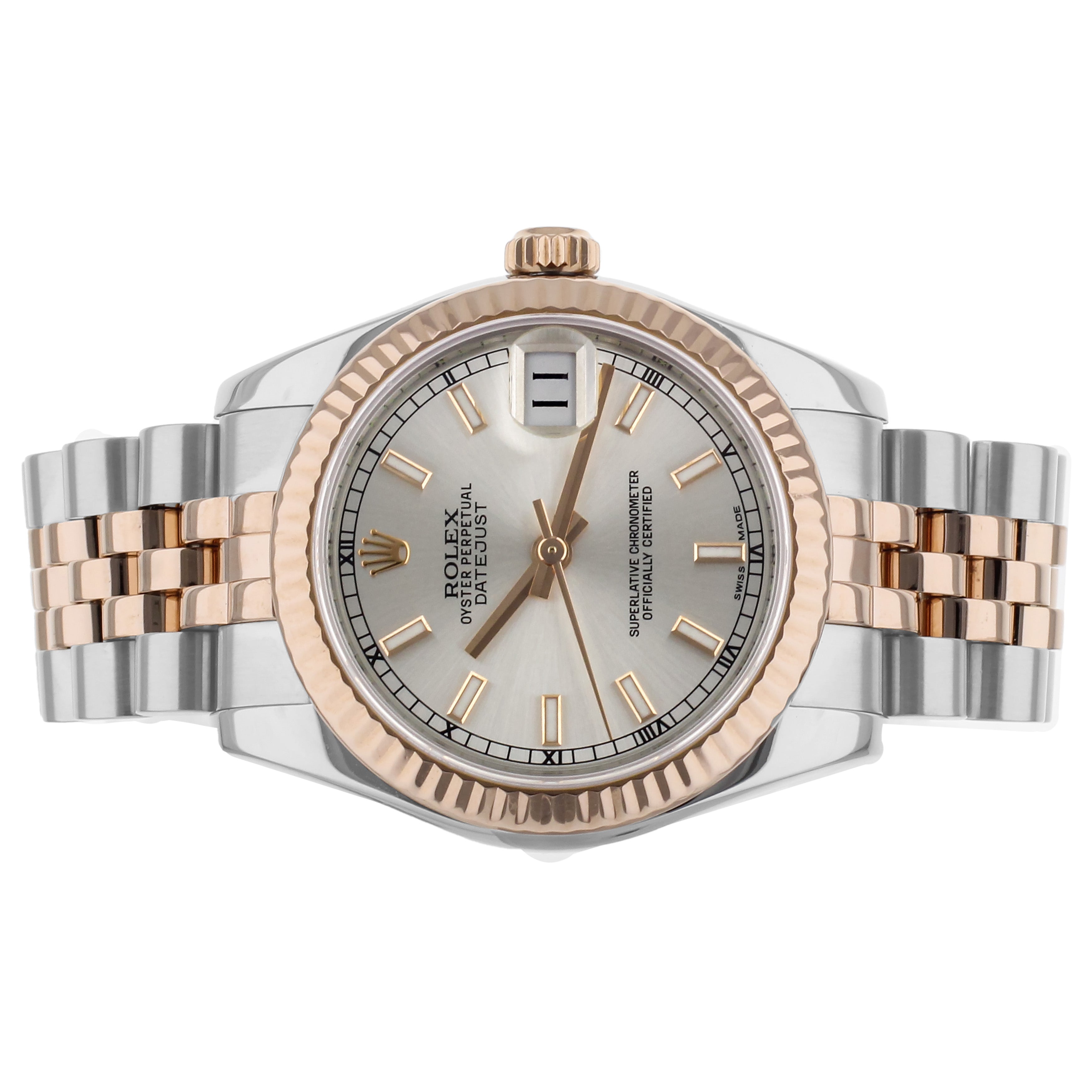 Rolex Datejust Stainless Steel Rose Gold Silver Dial Fluted Bezel 31MM