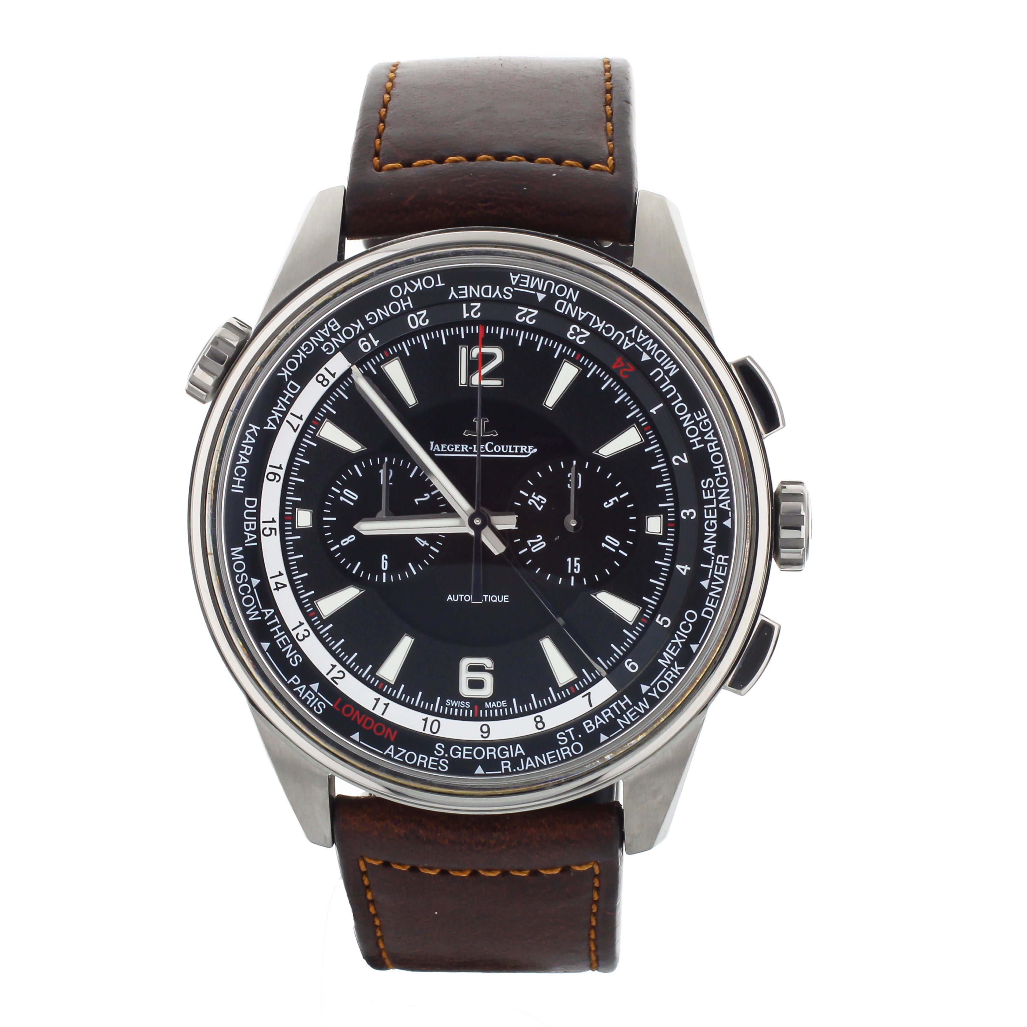 Jaeger LeCoultre Polaris Chronograph World Time Black 44mm Q905T471 Fu