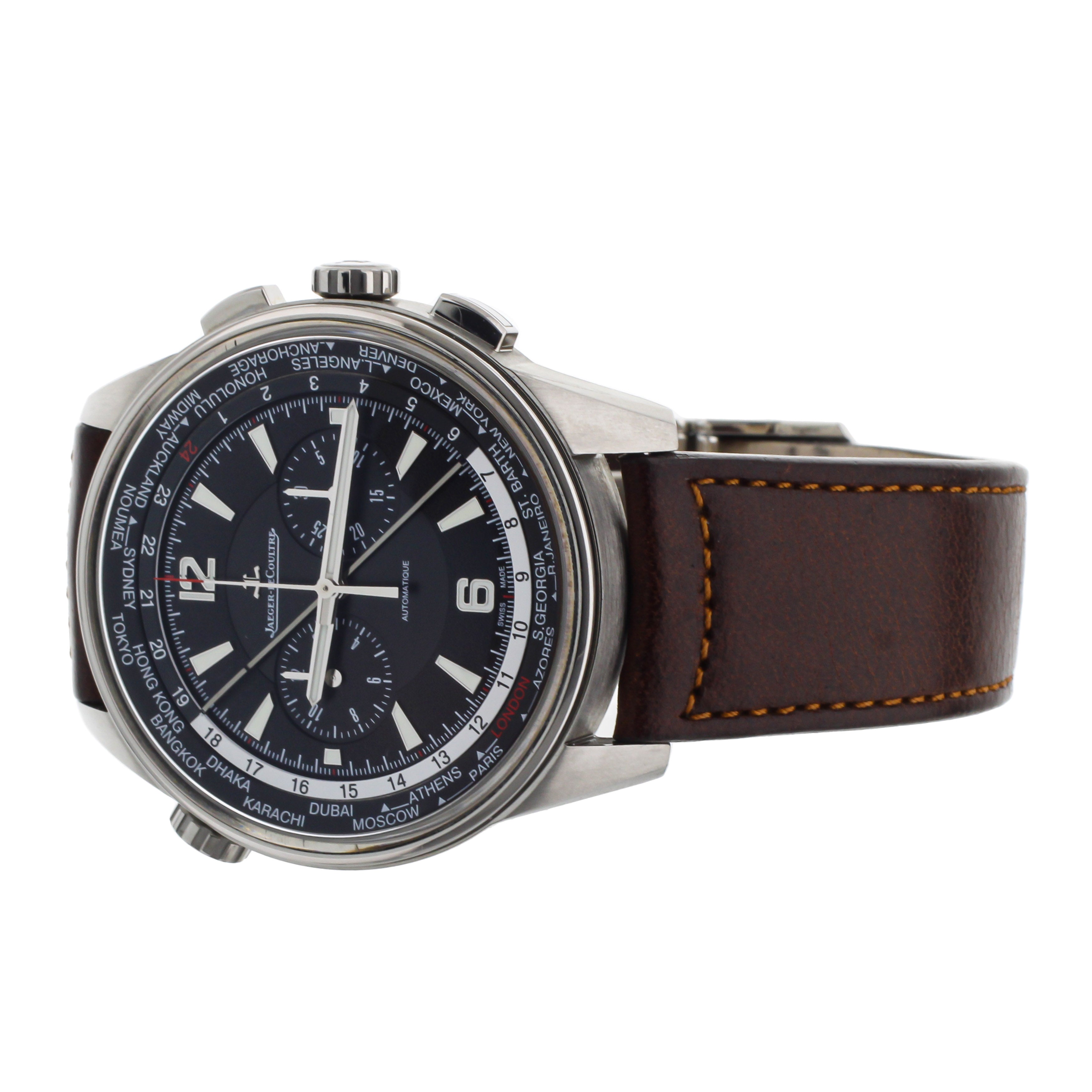 Jaeger LeCoultre Polaris Chronograph World Time Black 44mm Q905T471 Fu