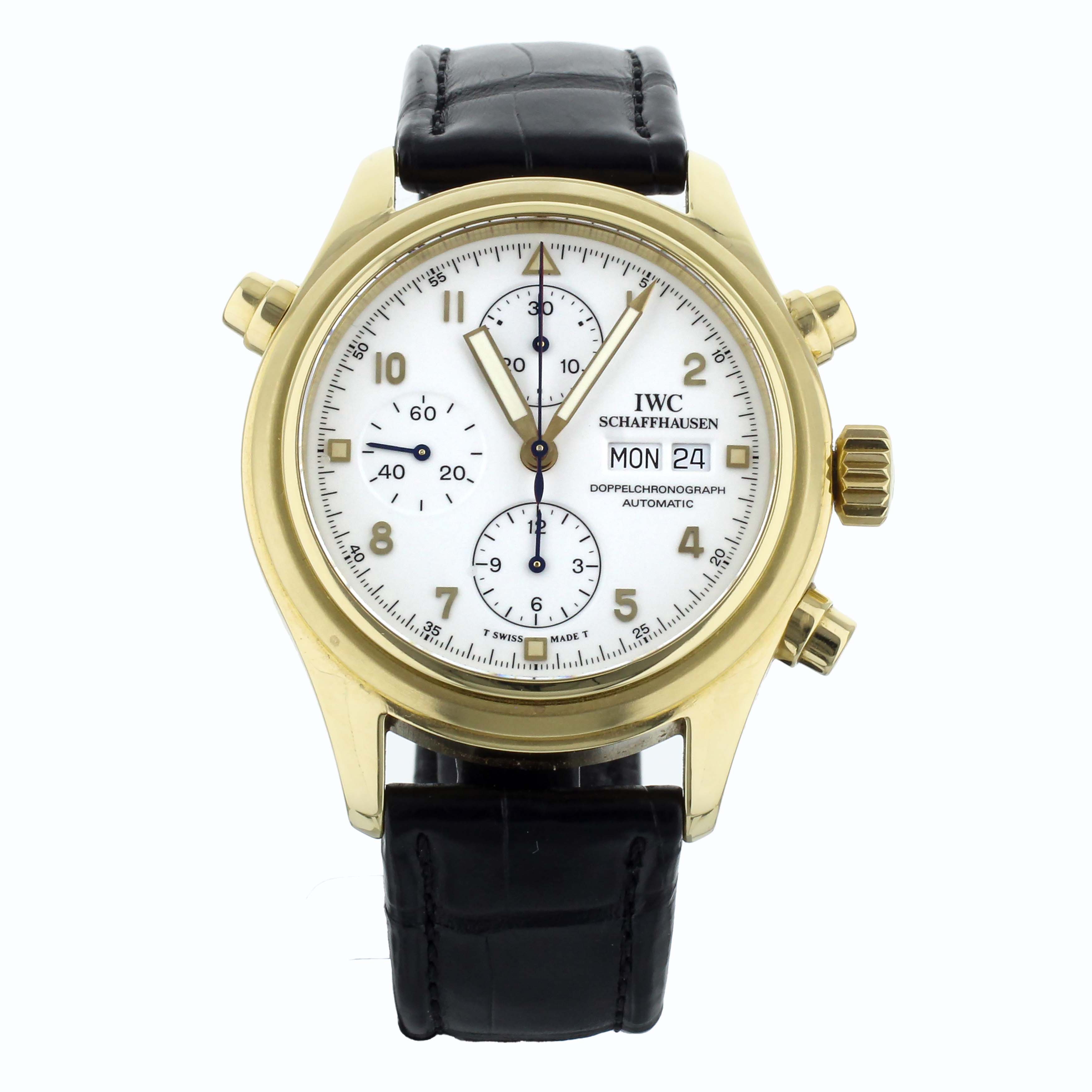 IWC DoppelChronograph Yellow Gold White Dial Split Second Chronograph 42mm 3711