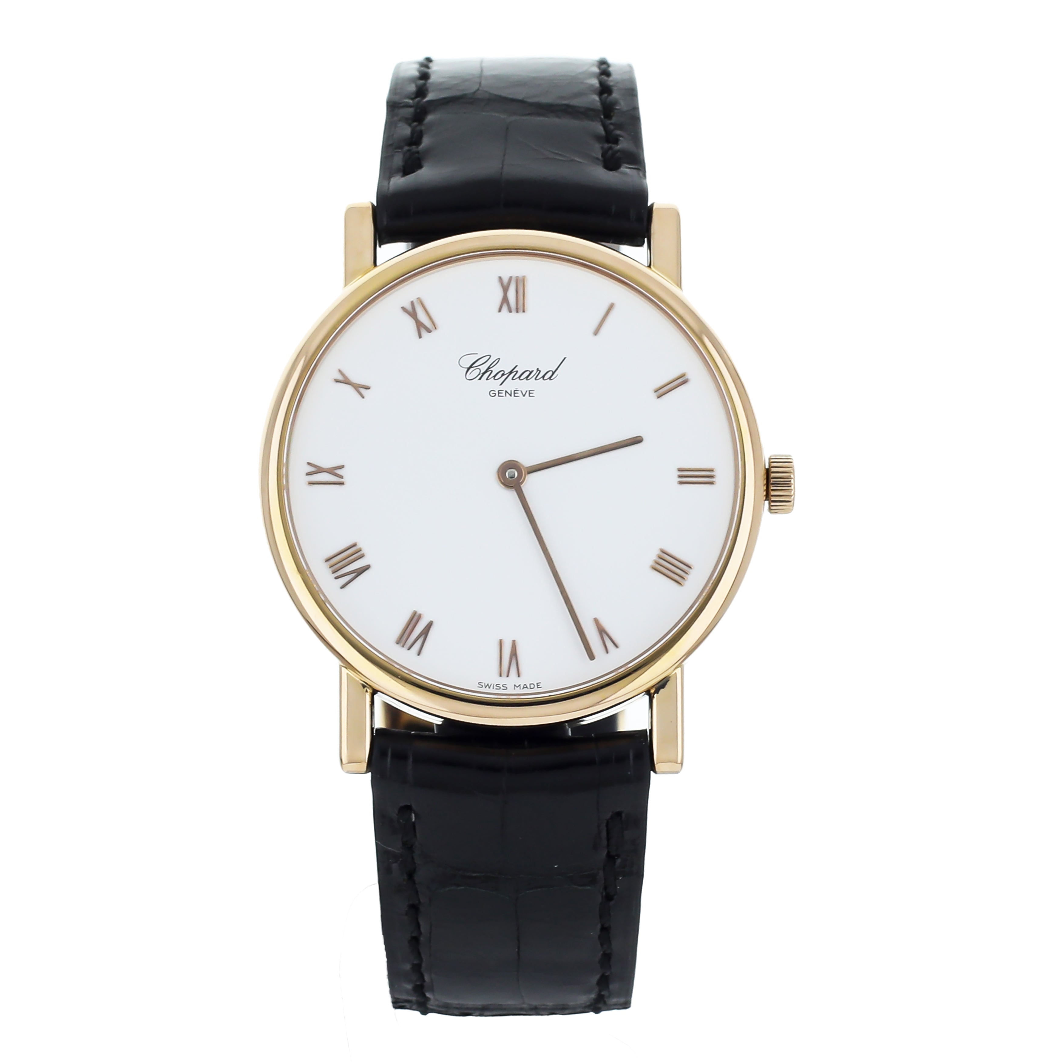 Chopard Yellow Gold White Dial Manual Wind Alligator Strap 35mm ref 987