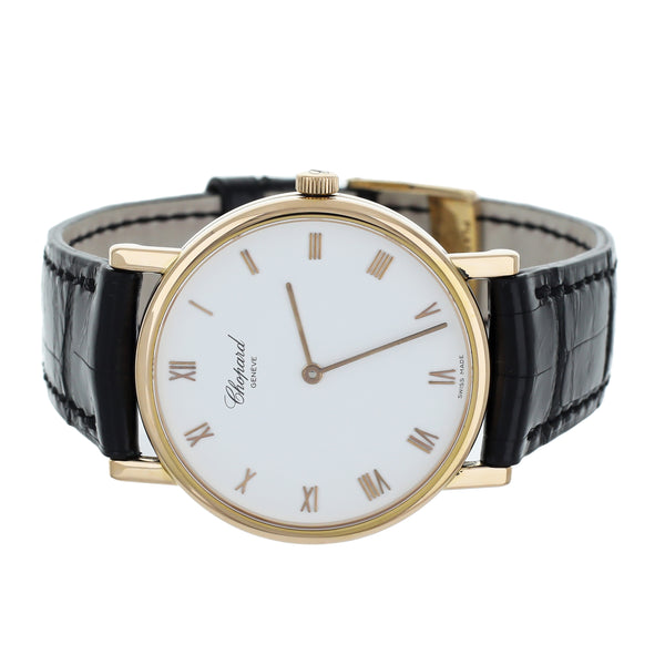 Chopard Yellow Gold White Dial Manual Wind Alligator Strap 35mm ref: 987