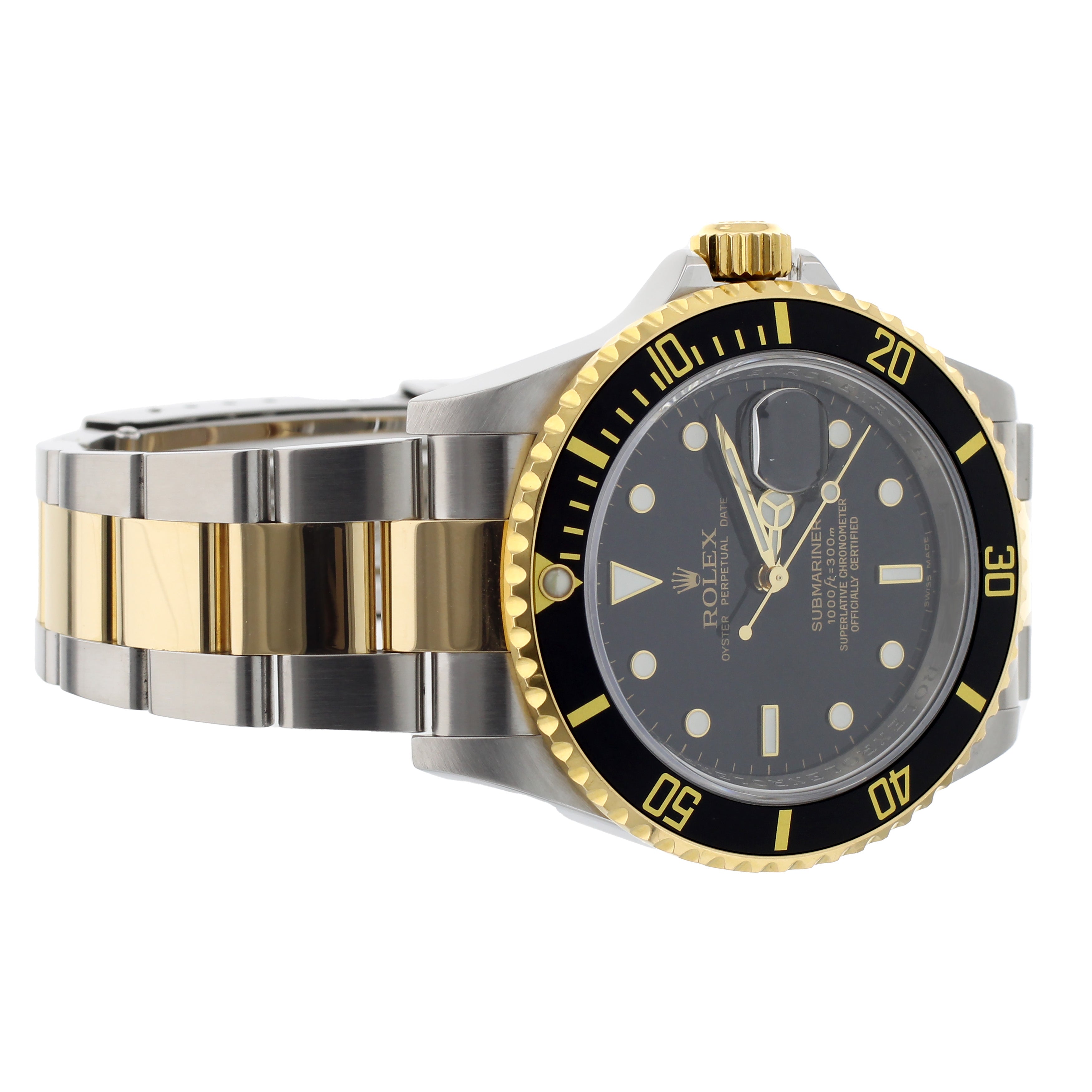 Rolex Submariner Stainless Steel Yellow Gold Black Dial on Bracelet 40mm 16613LN