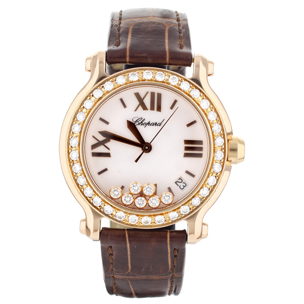 Chopard Happy Sport Rose Gold Brown Alligator Strap Quartz 36mm 277473-5001