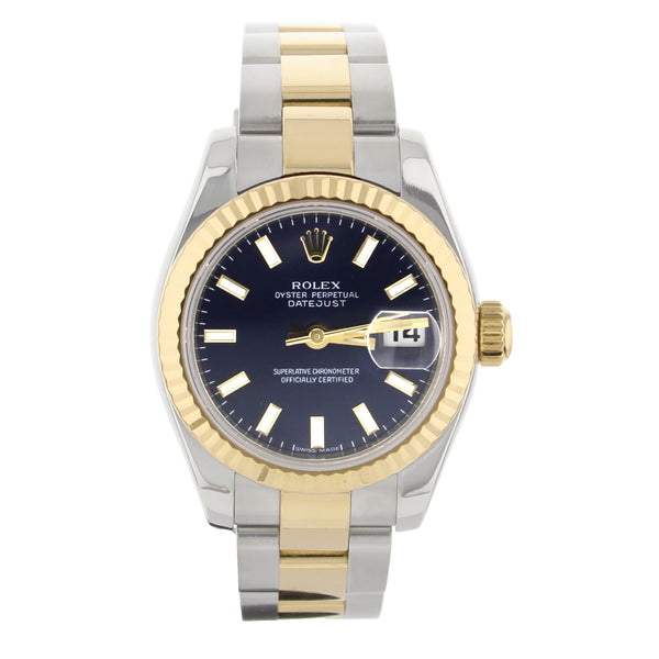 Rolex Datejust Stainless Steel Yellow Gold Blue Dial Oyster 26mm 69173