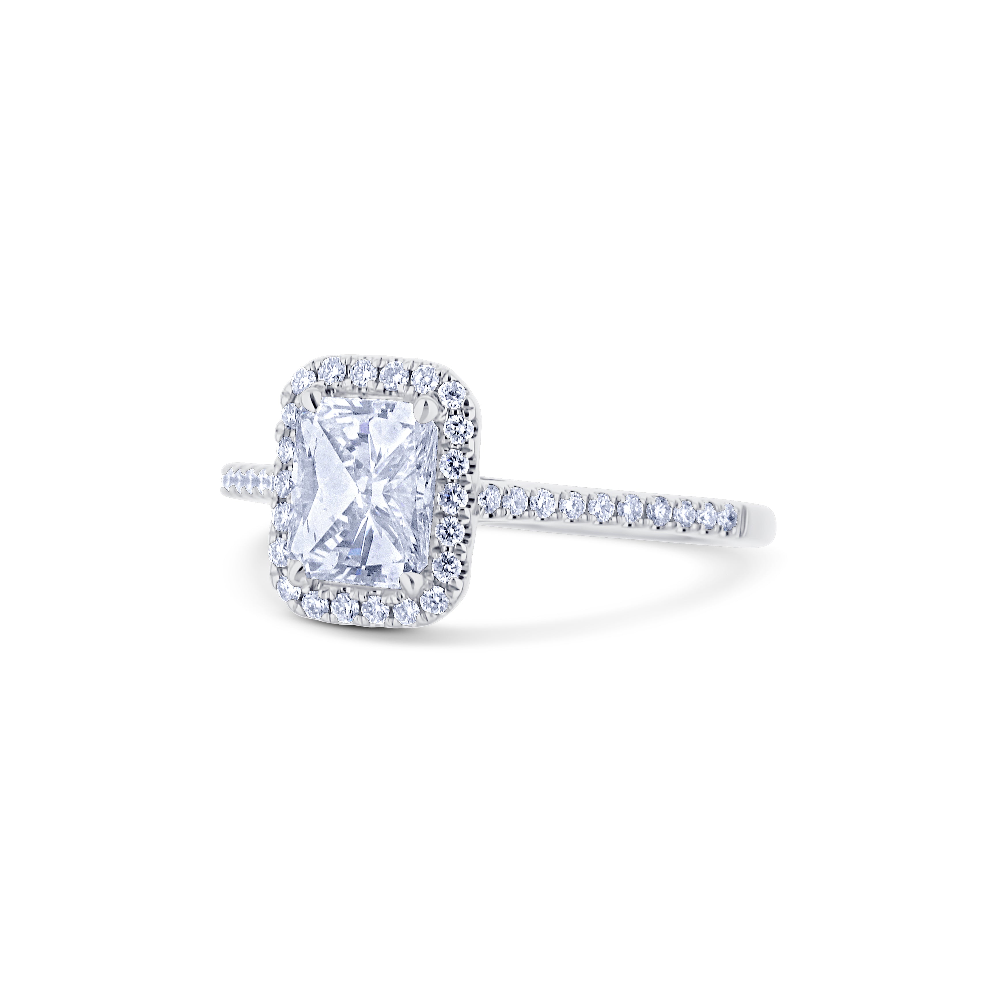 18K White Gold 0.98 Carat Radiant Diamond Halo Ring