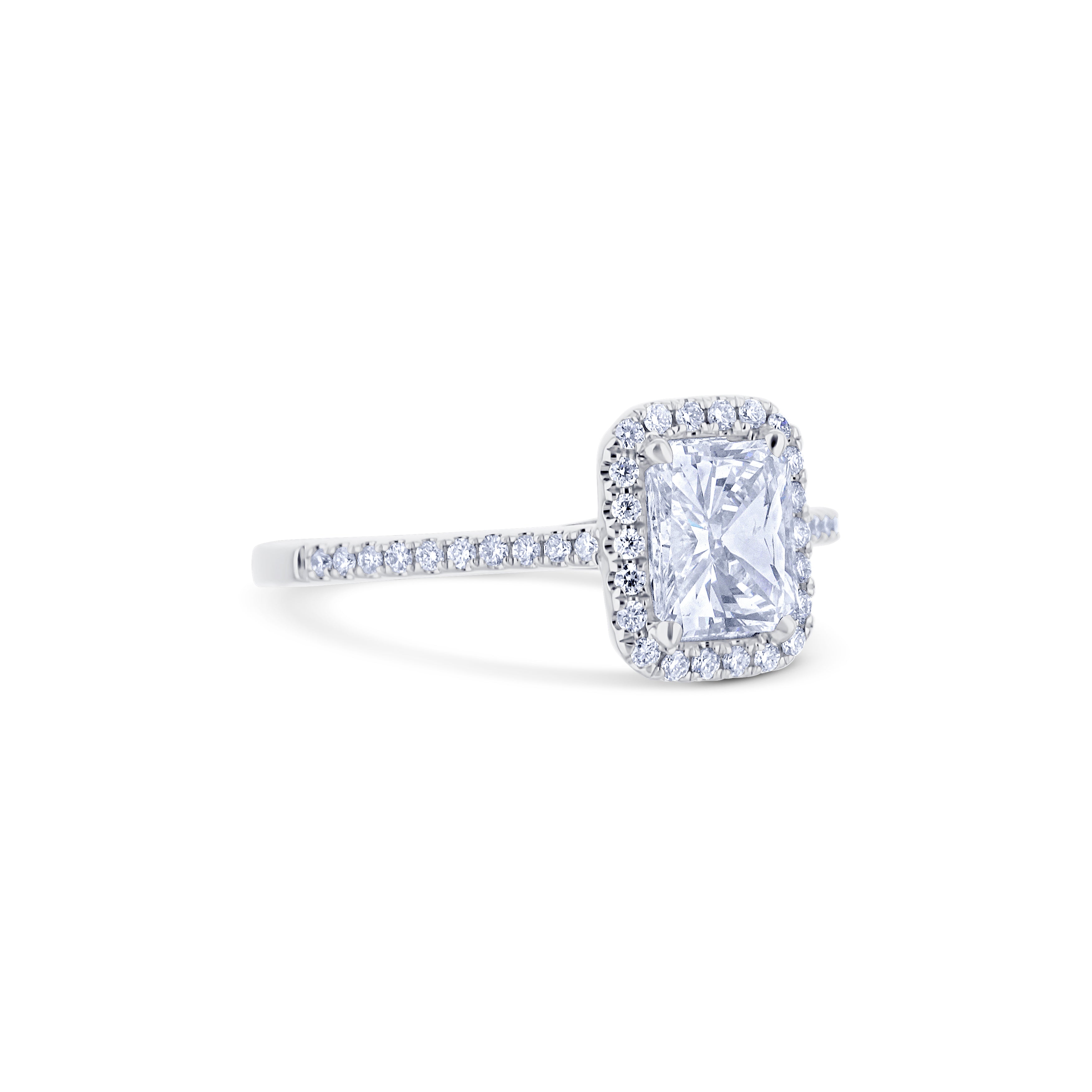 18K White Gold 0.98 Carat Radiant Diamond Halo Ring