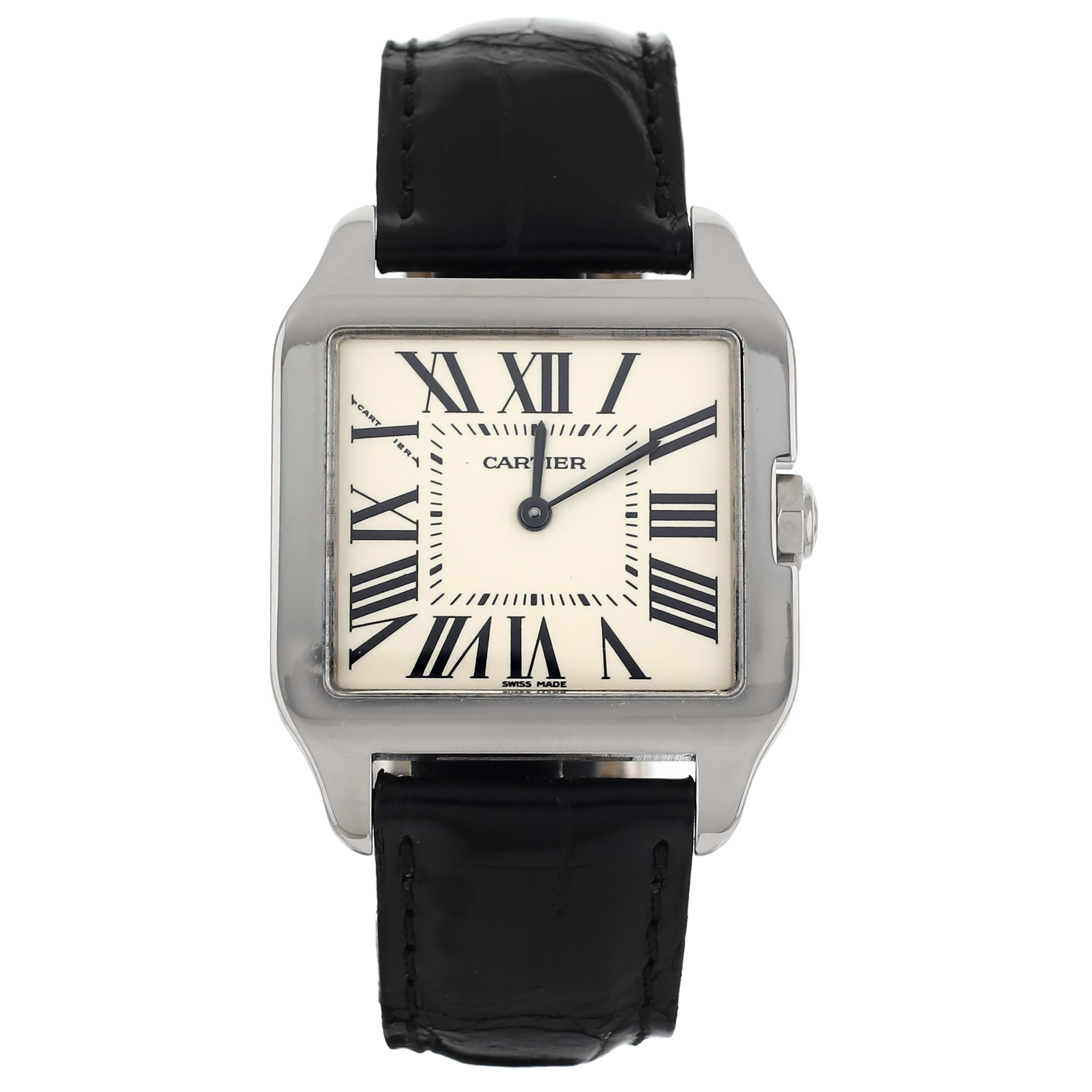 Cartier Santos Dumont 18K White Gold Black Strap Quartz 30MM 2789 Watch Only