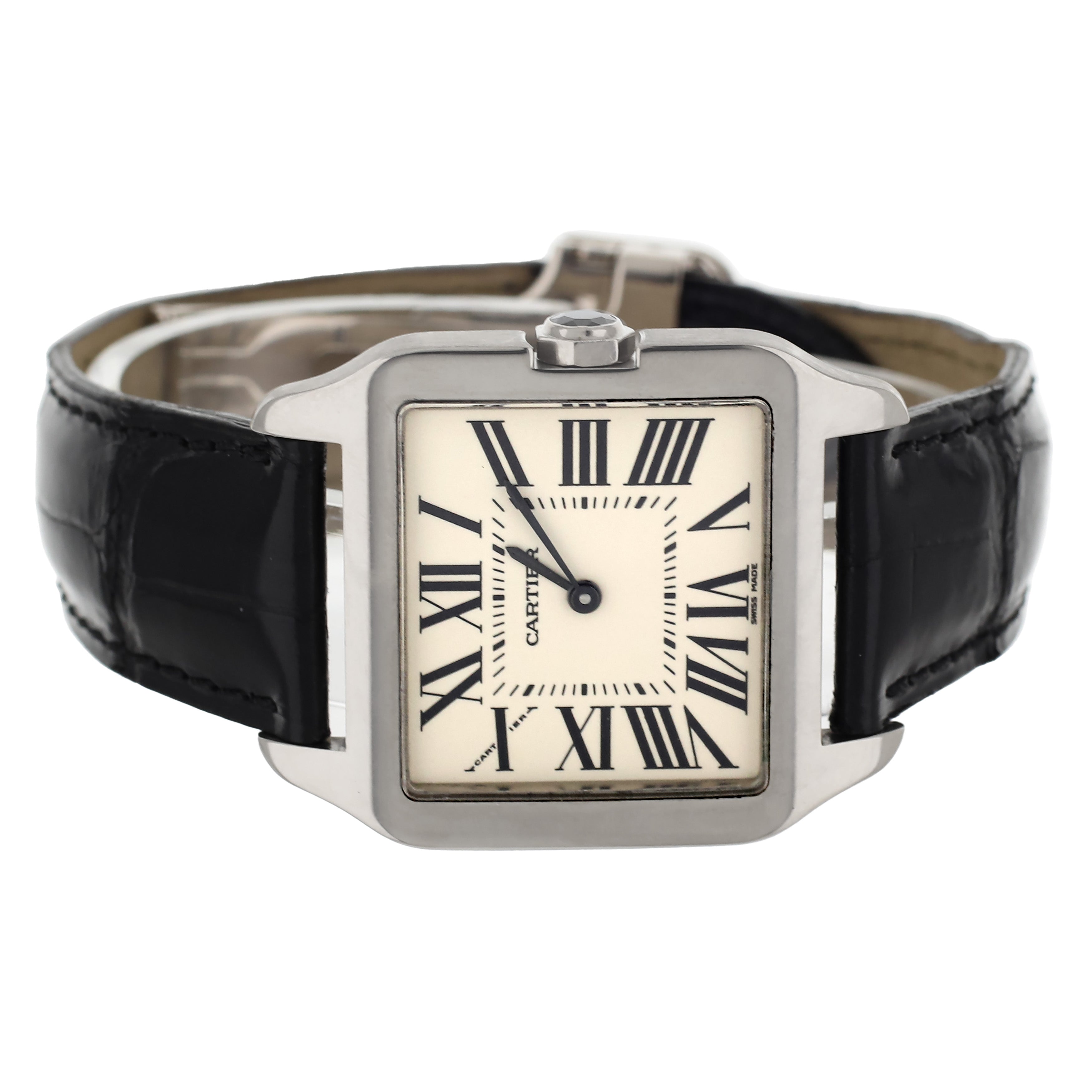 Cartier Santos Dumont 18K White Gold Black Strap Quartz 30MM 2789 Watch Only