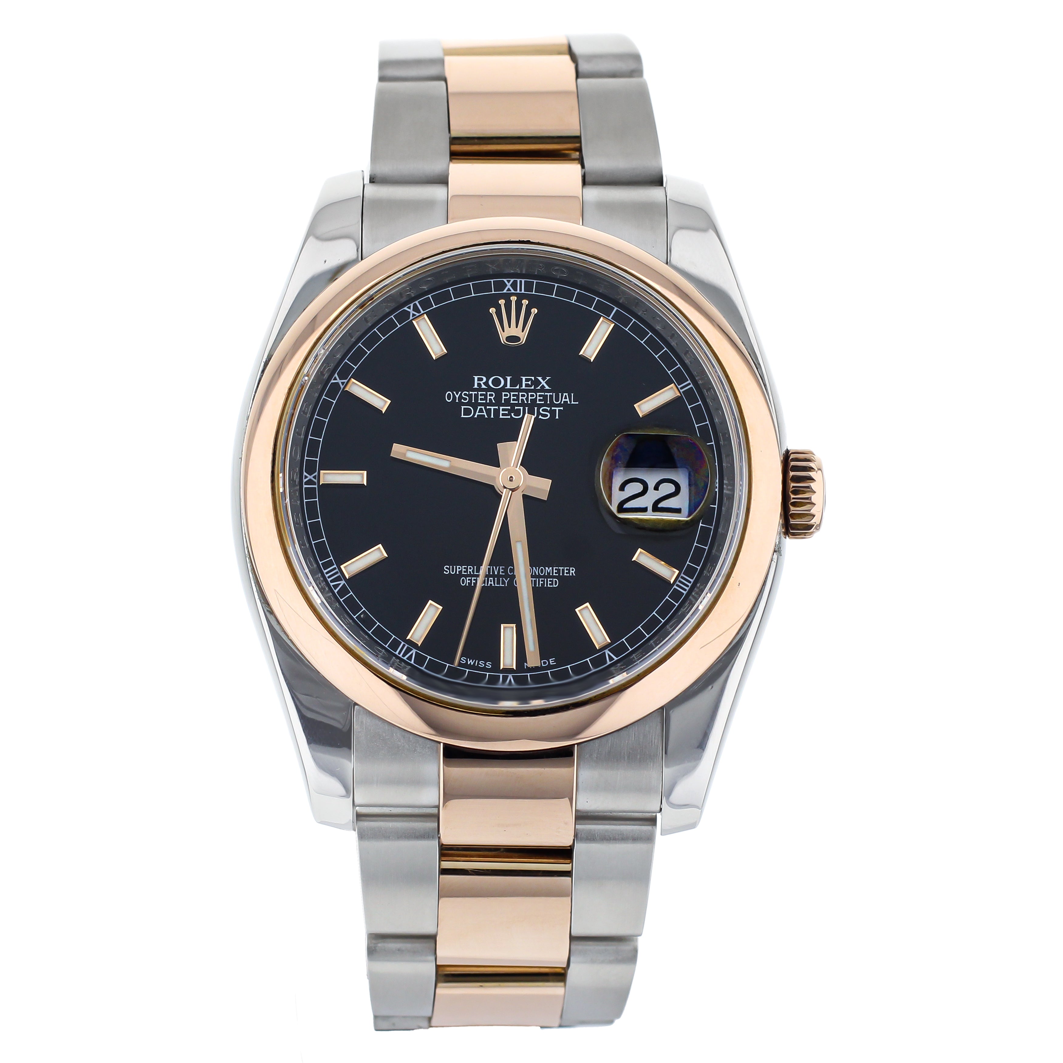 Rolex DateJust Black Dial Stainless Steel & Rose Gold  36MM 116201