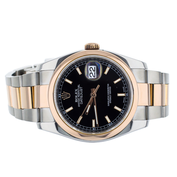 Rolex DateJust Black Dial Stainless Steel & Rose Gold  36MM 116201