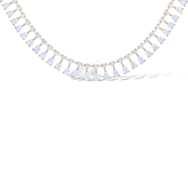 18K Rose Gold 15.17Ctw Round With Mini Drop Pear Diamond Necklace 214 Stones 16"
