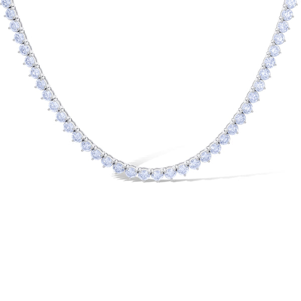 18K White Gold 19.11Ctw Three Prong Round Diamond Tennis Necklace 101 Stones 16.25"