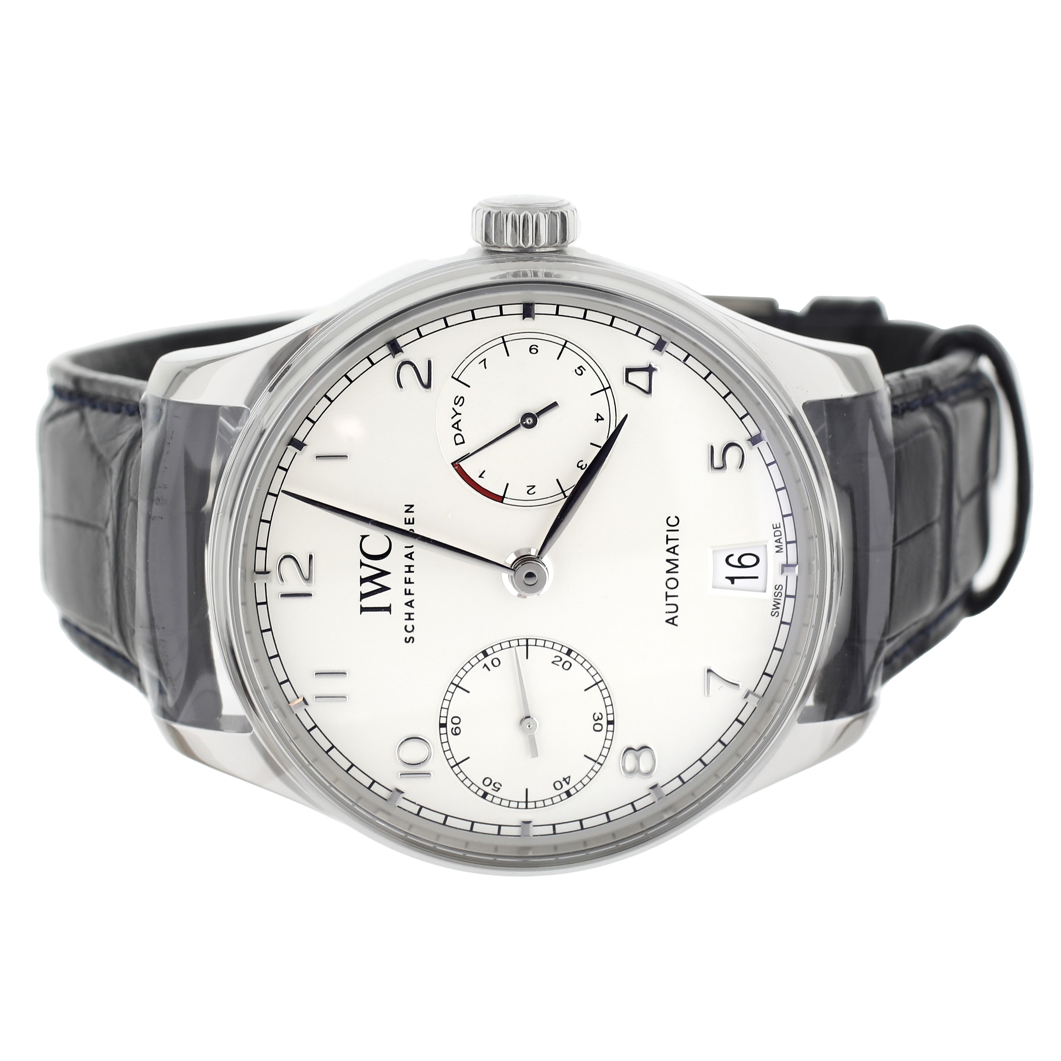 IWC Portugieser Automatic 7 Days Stainless Steel Silver Dial Alligator IW500712