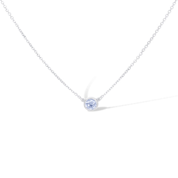18K White Gold Solitaire Bezel Set Diamond Necklace 18"