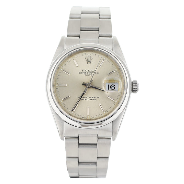 Rolex Oyster Perpetual Date Stainless Steel Silver Dial on Bracelet 34mm 15200