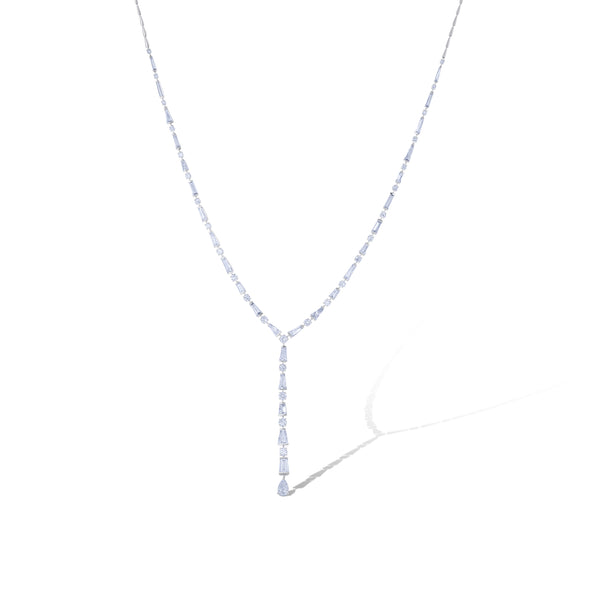 18K White Gold Mixed Cut Diamond Drop Necklace
