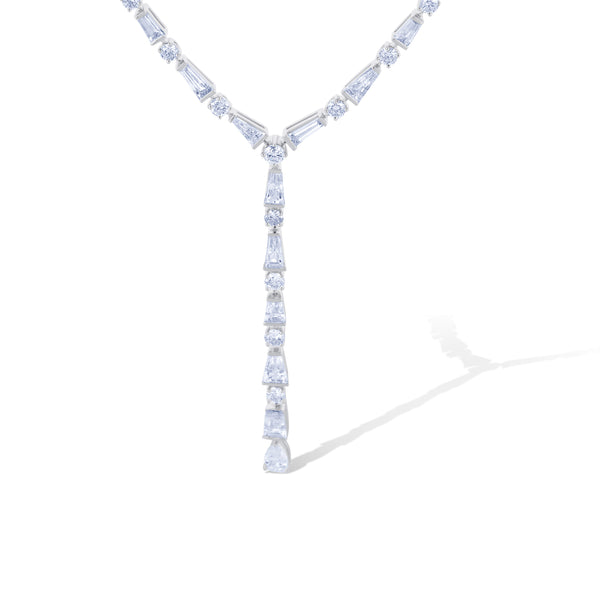 18K White Gold Mixed Cut Diamond Drop Necklace
